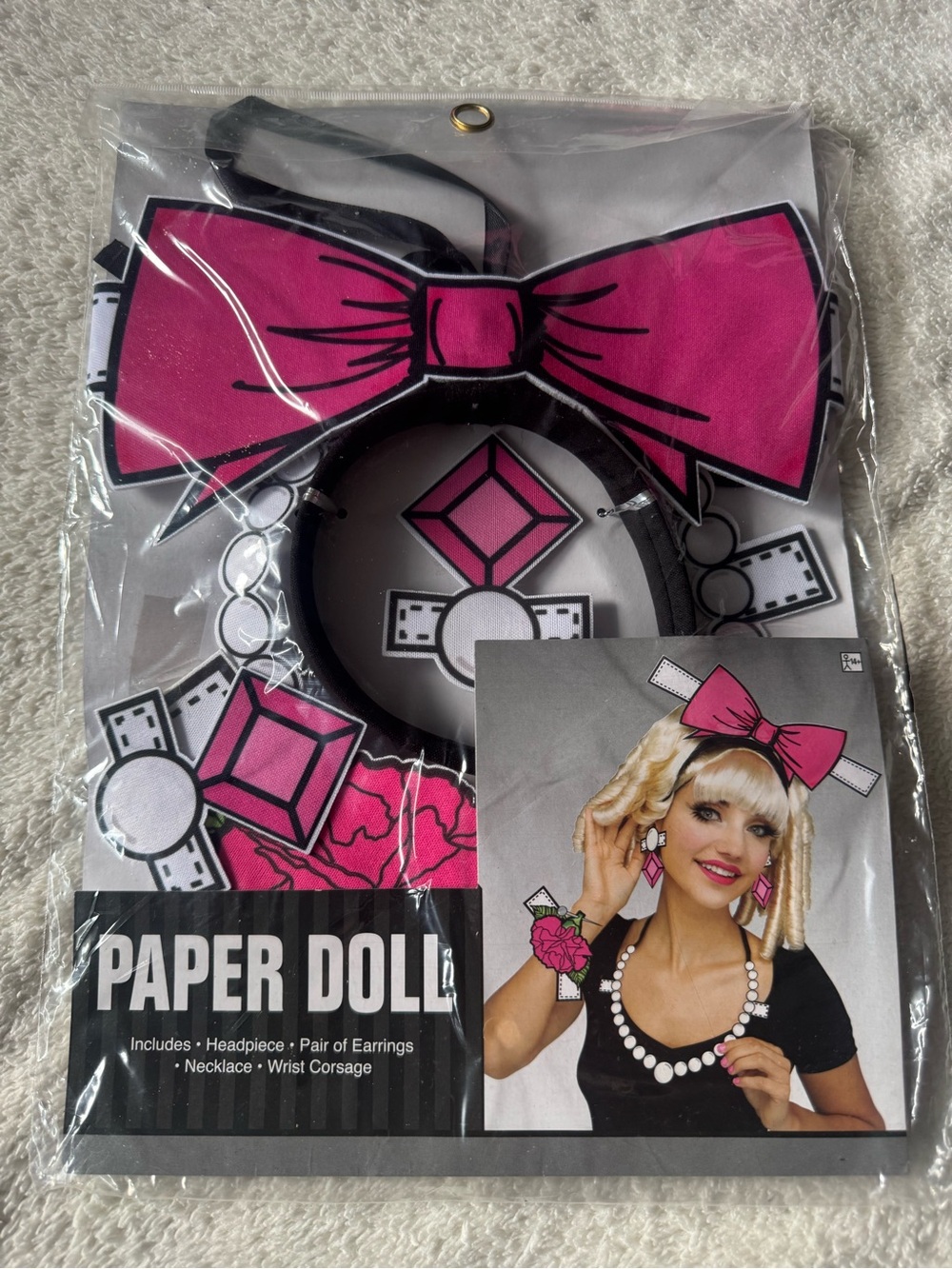 Paper Doll Pink Bow Headpiece & Jewelry Costume Set